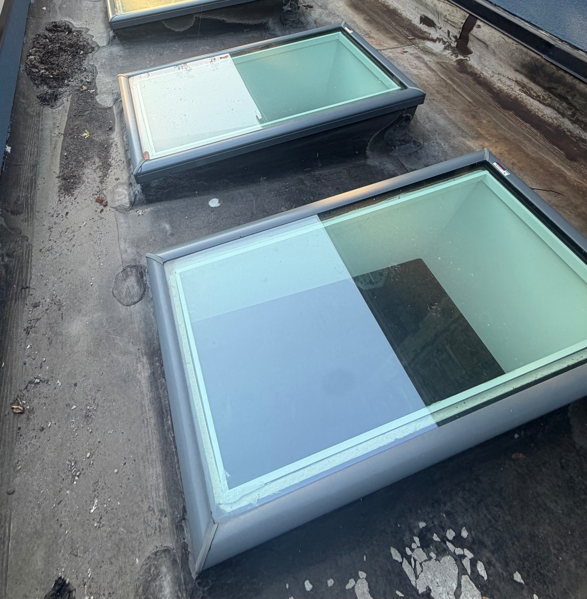 Cracked skylight before, and the new skylights after the replacement at a Des Plaines home (After)